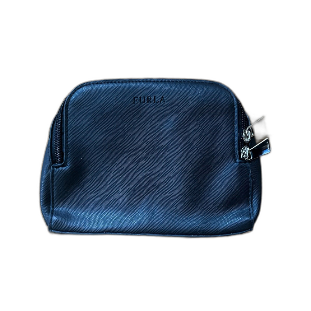 FURLA Black Leather Zip Purse Cosmetic Wallet Bag